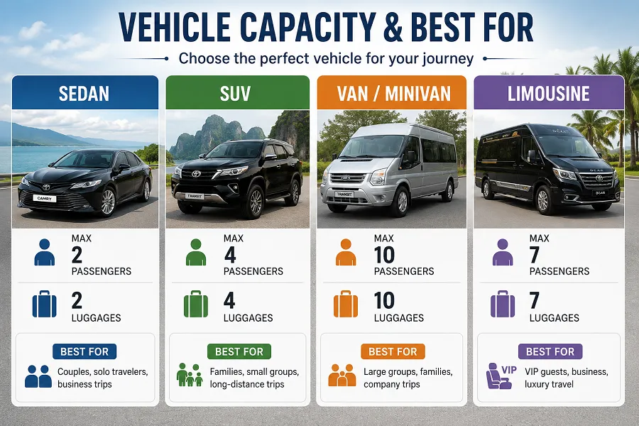 Private Car Capacity Information - Halong Private Car