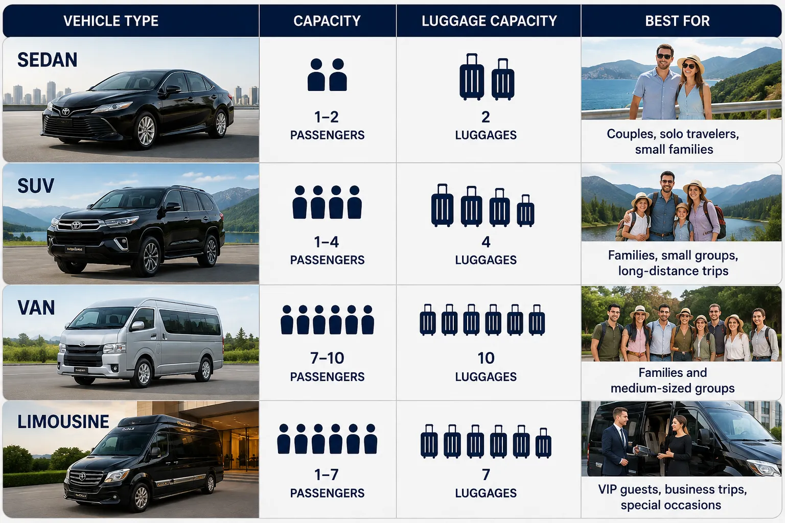 Vehicle Capacity Information - Halong Private Car